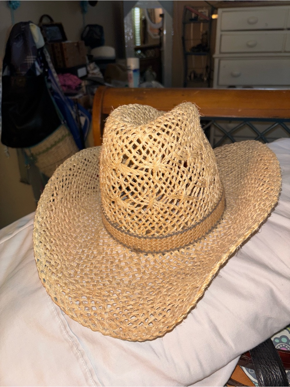 MHT Finalist Woven Natural Straw Western Cowboy Hat  Size 6 7/8